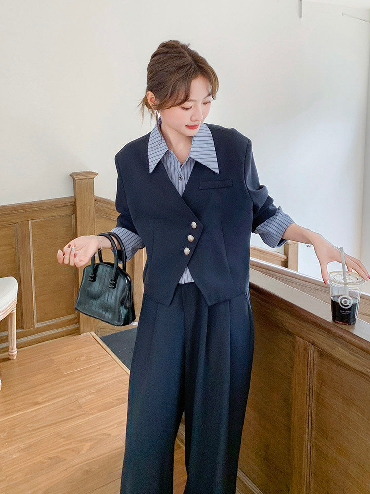 Striped Patchwork Jacket / Wide Pants QAZ0020