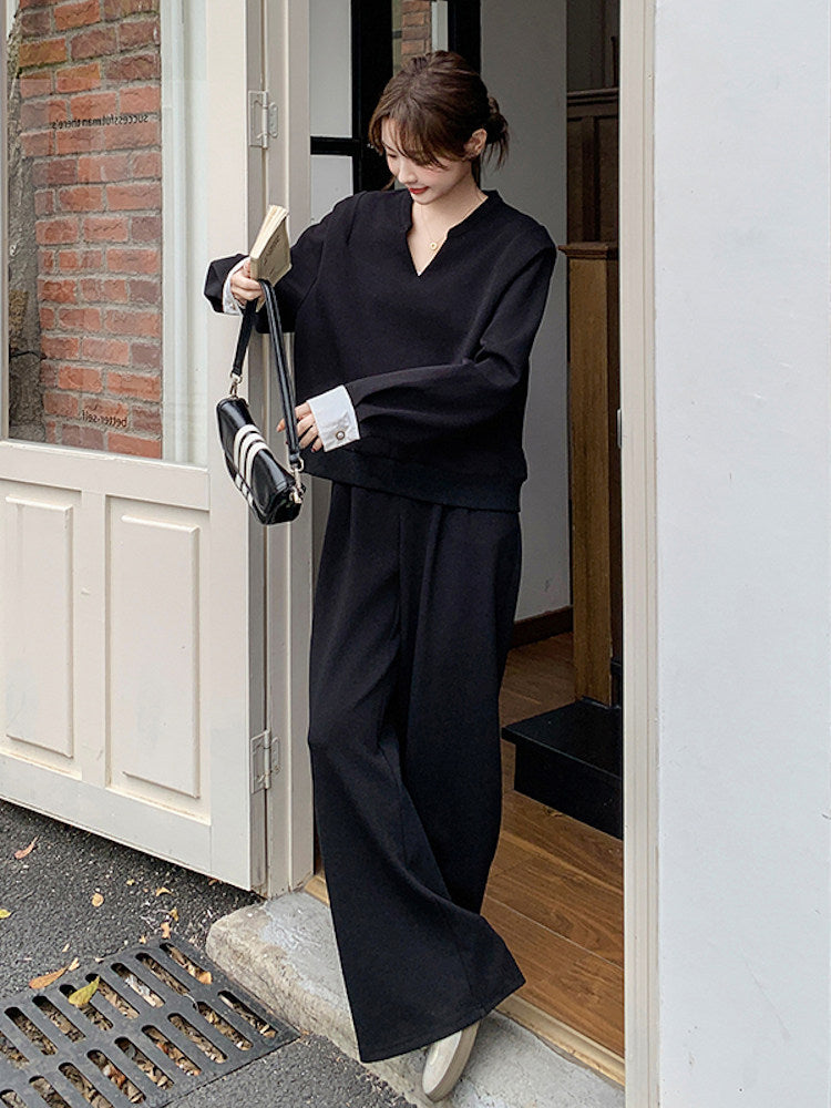 Knee-Neck Sweat Tops / Wide Pants QAZ0033