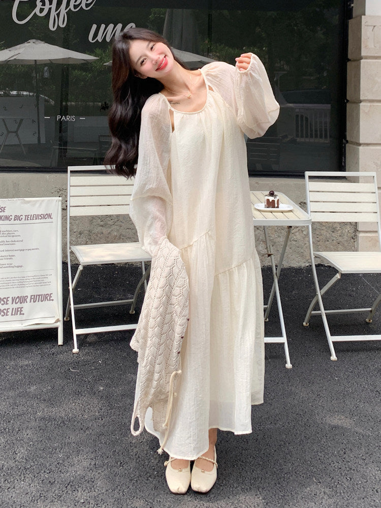 Crochet-style Long Dress / Puff Sleeve Long Dress QAZ0072