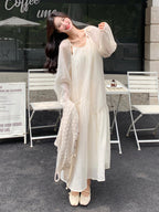 Crochet-style Long Dress / Puff Sleeve Long Dress QAZ0072