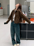 Vintage-Suede Zip-Up Jacket QAZ0083