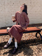 Red Wool Tweed Jacket / Long Skirt QAZ0046