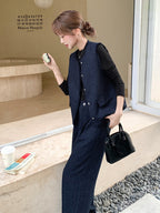 Silver Button Tweed Vest / Wide Pants QAZ0047