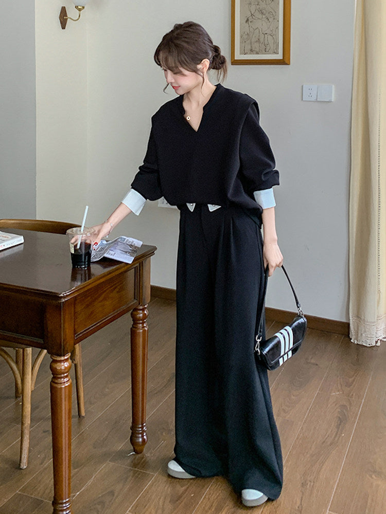 Knee-Neck Sweat Tops / Wide Pants QAZ0033