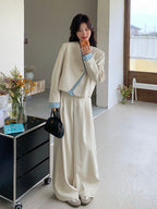 Beige Layered-Style Jacket / Wide-Leg Pants QAZ0010