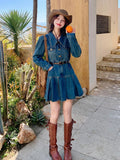 Big Collar Pleated Denim Dress QAZ0026