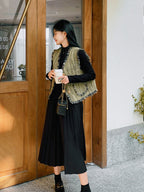 Mock Neck Dress / Tweed Gilet Tweed Vest QAZ0007