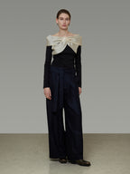 Satin Panel Off-Shoulder Knit UNS0037