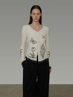 V-Neck Hand-Paint Long Sleeve Top UNS0034