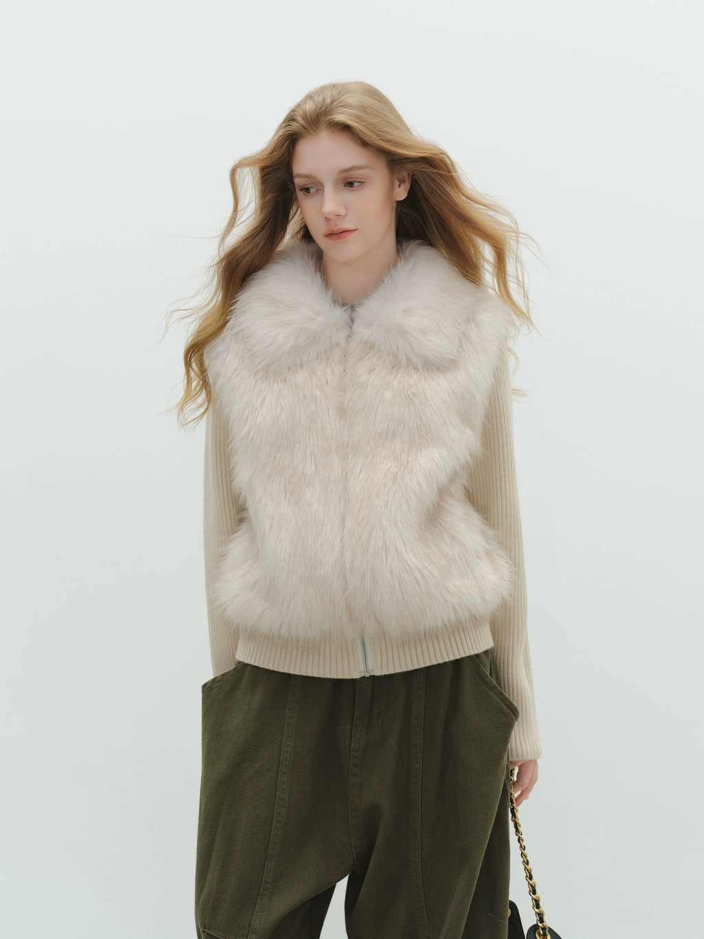Fur Vest Docking Knit Zip BBG0003