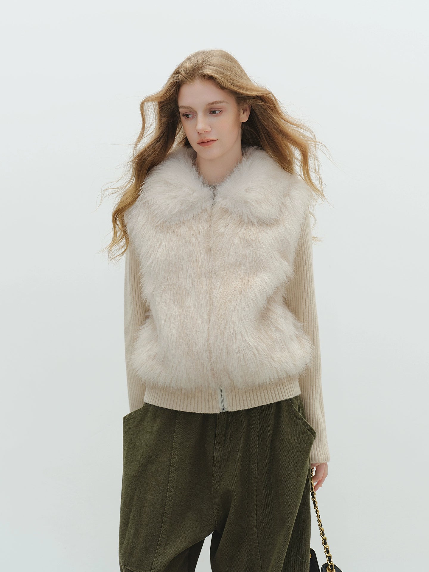 Fur Vest Docking Knit Zip BBG0003