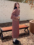 Red Wool Tweed Jacket / Long Skirt QAZ0046