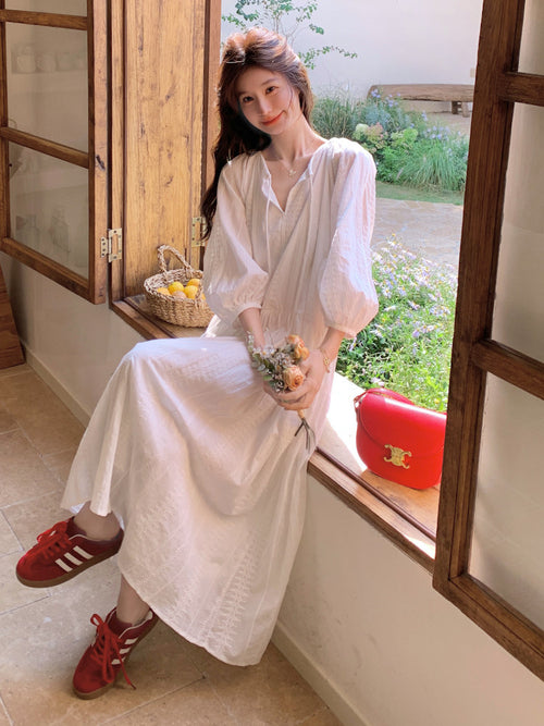 Cotton Voile Gather Dress QAZ0066