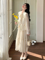 Tweed Vest / Tiered Long Dress QAZ0082