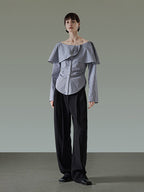 Frilled Collar Stripe Shirt UNS0013