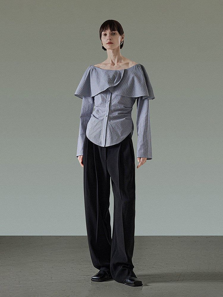 Frilled Collar Stripe Shirt UNS0013