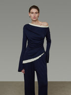 One-Shoulder Knit Top / Casual Pants / Draped Skirt UNS0023