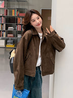 Vintage-Suede Zip-Up Jacket QAZ0083
