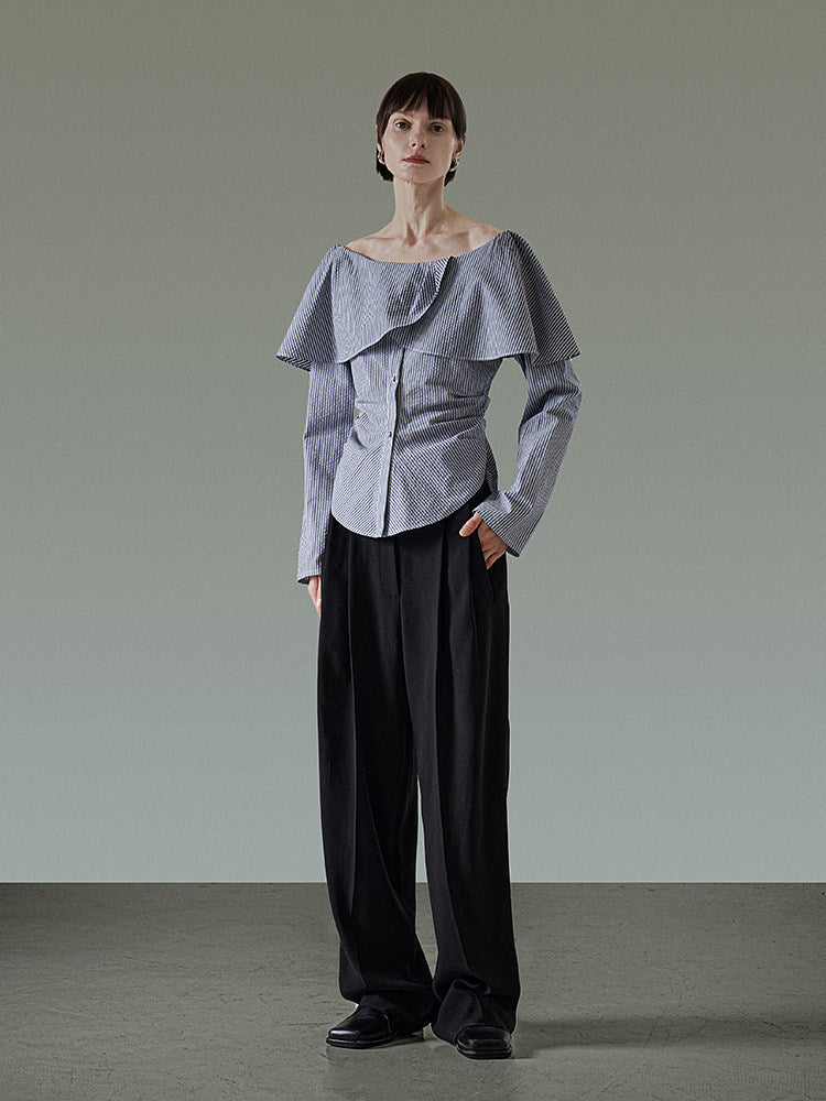 Frilled Collar Stripe Shirt UNS0013