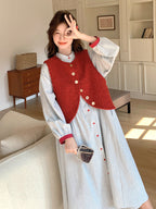 Red Vest / Layered Over Plaid Shirt Dress QAZ0005