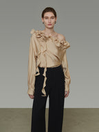 Lace Asymmetrical Satin Shirt UNS0048