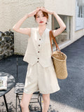 Linen V-neck Vest / Shorts QAZ0090