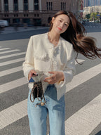 Fringe No-Collar Tweed Jacket QAZ0040