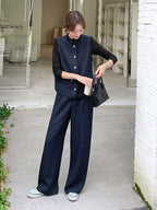 Silver Button Tweed Vest / Wide Pants QAZ0047