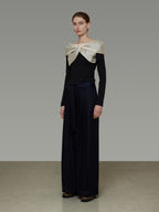 Ribbon Collar Elegant Top UNS0012