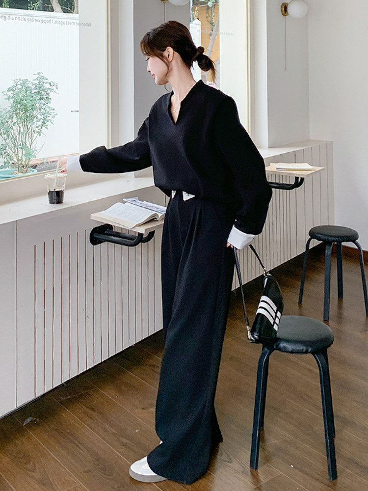 Knee-Neck Sweat Tops / Wide Pants QAZ0033