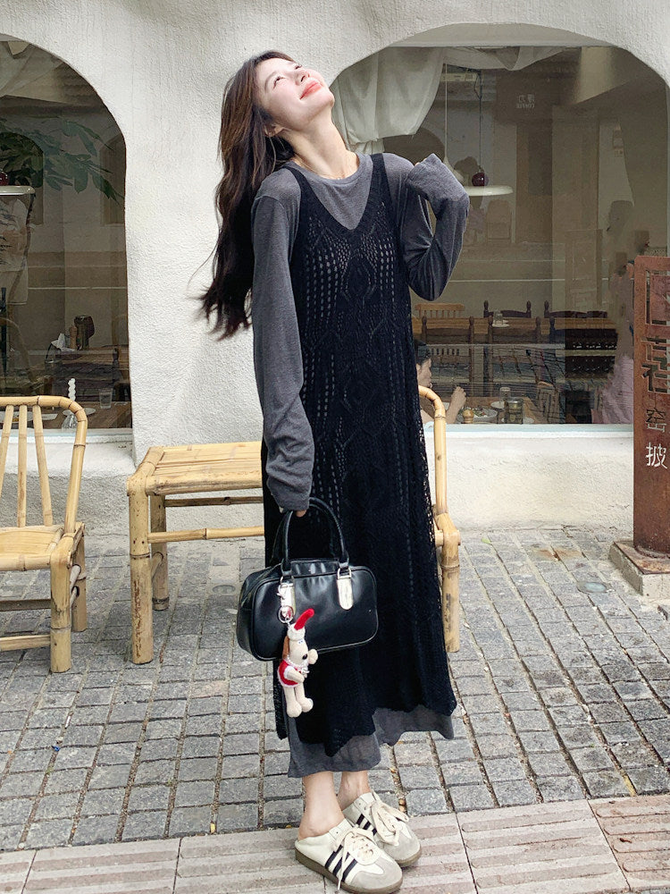 Hollow-Out Knitted Vest Dress QAZ0006