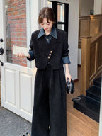 Denim Layered Style Jacket / Wide Pants QAZ0003