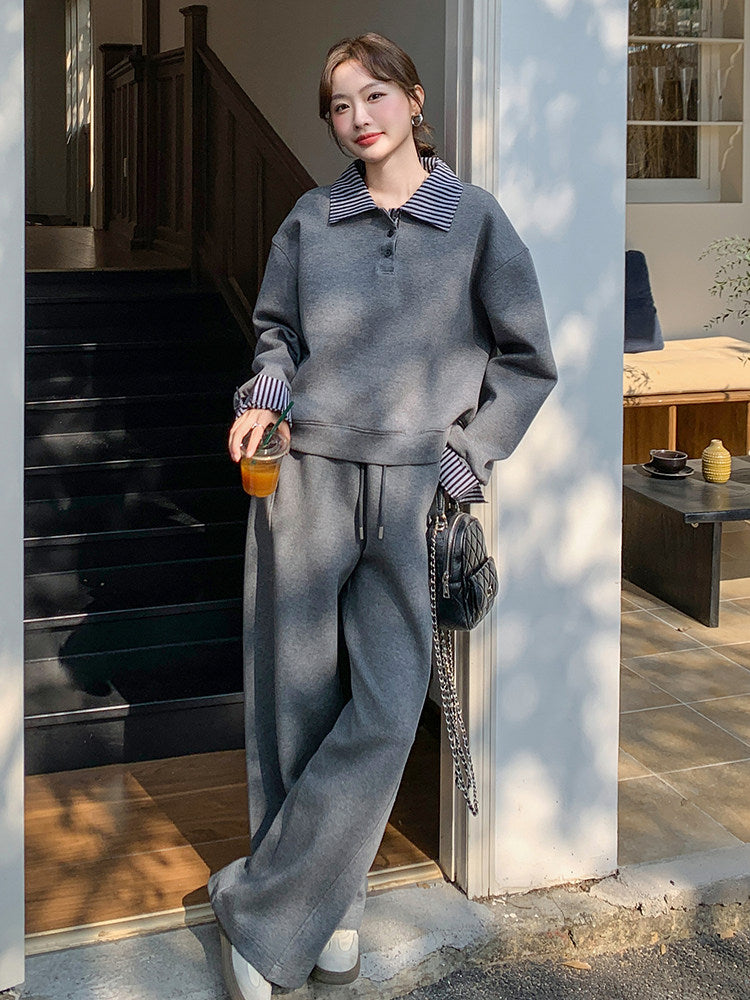 Stripe Switching Sweatshirt / Wide Pants QAZ0085