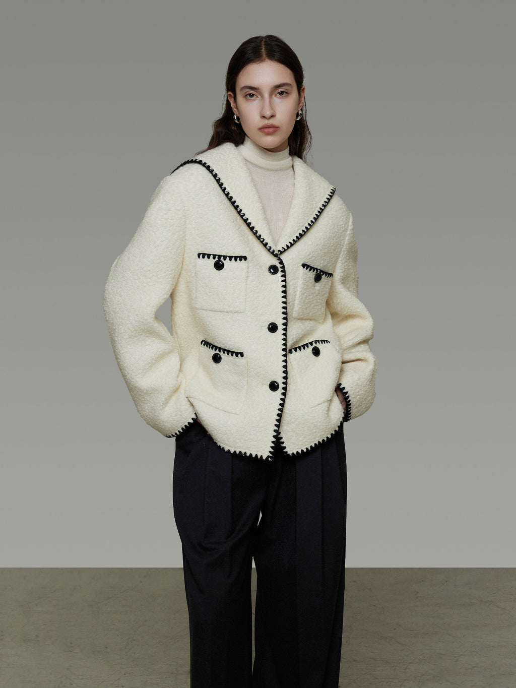 Color-Block Chic Tweed Jacket UNS0004