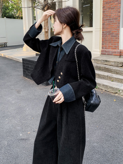 Denim Shirt Layered Style Jacket / Wide Pants QAZ0088