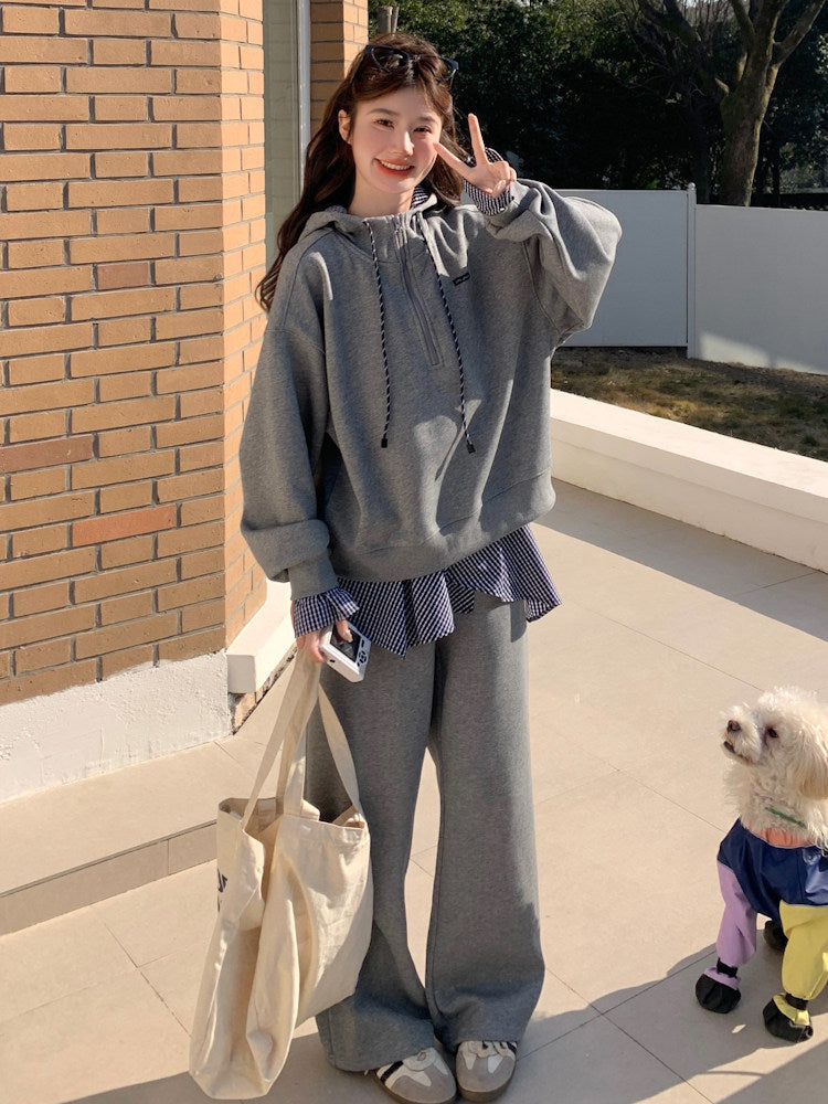 Gingham Check Half-Zip Hoodie / Wide Pants QAZ0065