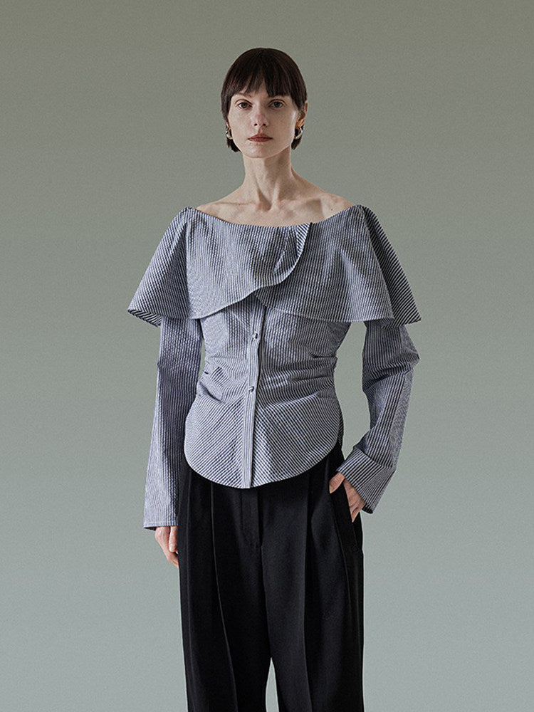 Frilled Collar Stripe Shirt UNS0013