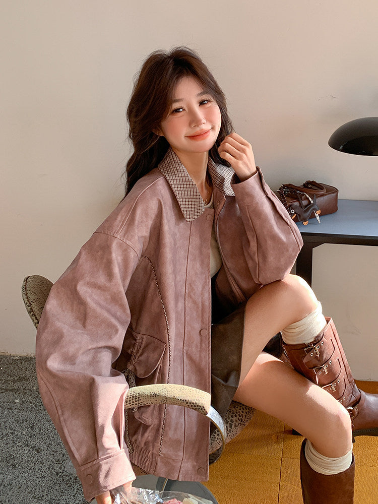 Paid Collar Leather Jacket QAZ0018