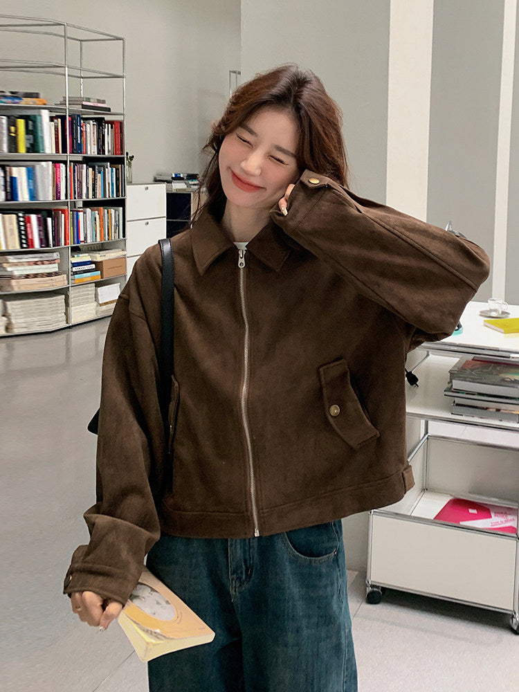Vintage-Suede Zip-Up Jacket QAZ0083