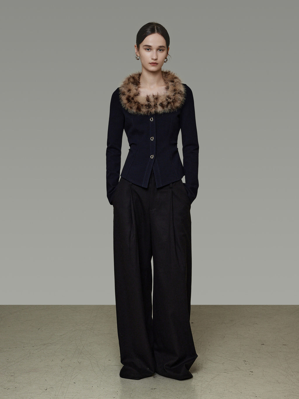 Fur Collar Slim Short Top UNS0040