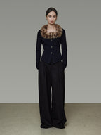 Fur Collar Slim Short Top UNS0040