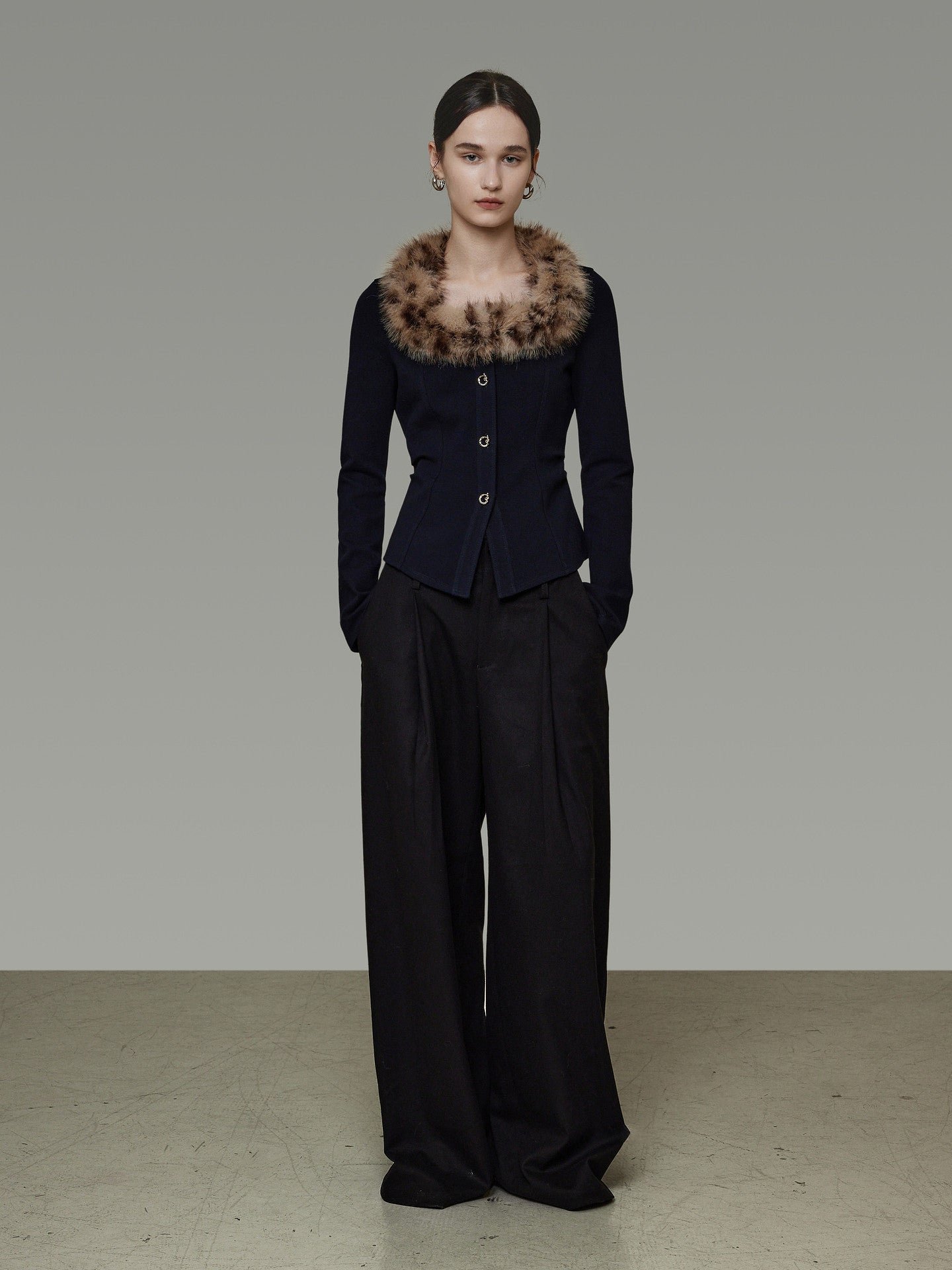 Fur Collar Slim Short Top UNS0040