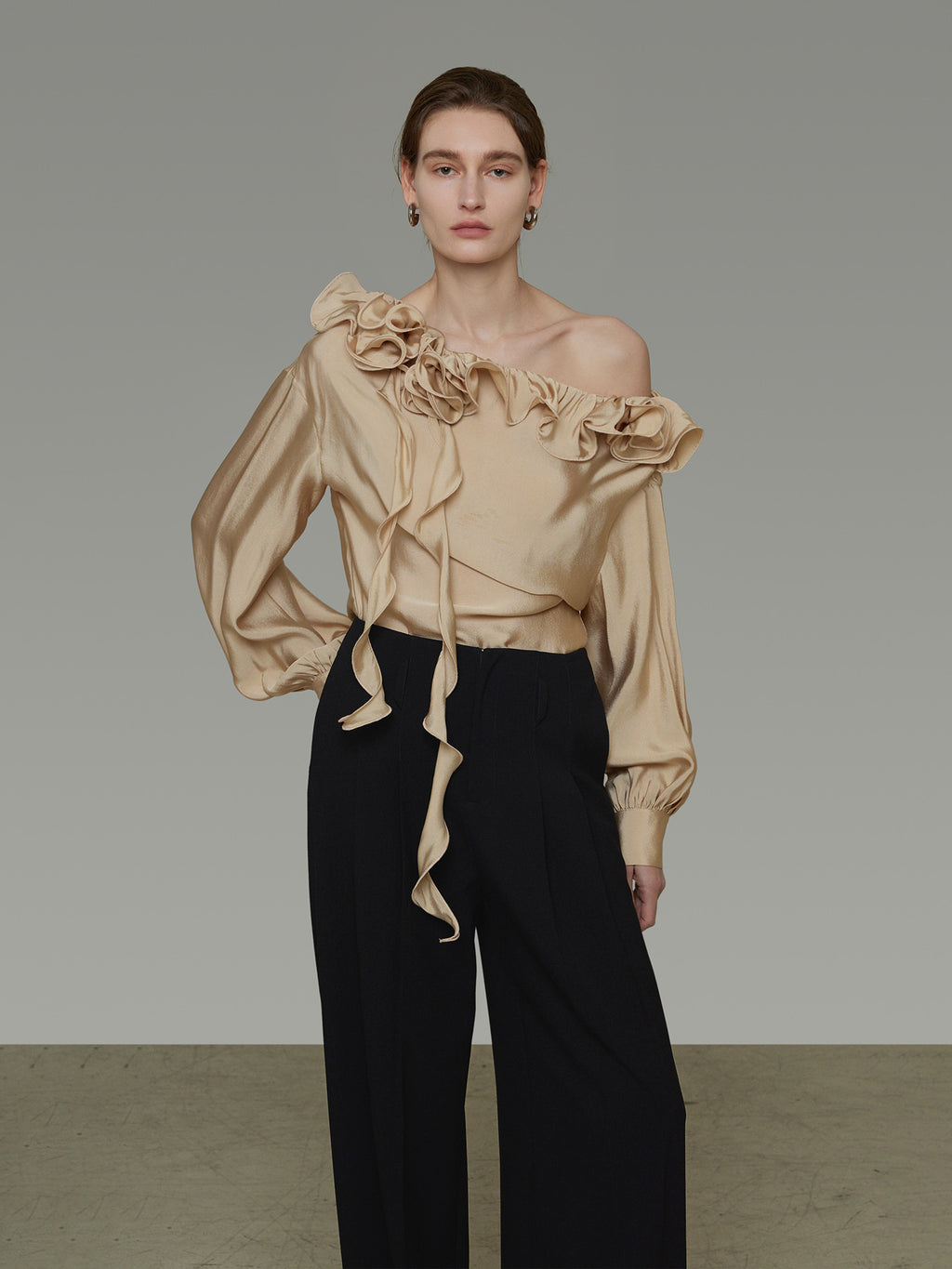 Lace Asymmetrical Satin Shirt UNS0048