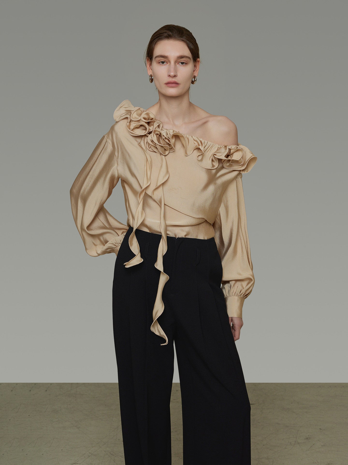 Lace Asymmetrical Satin Shirt UNS0048