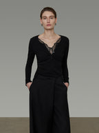 V-Neck Lace Slim Knit UNS0016