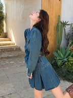 Big Collar Pleated Denim Dress QAZ0026