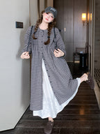Gingham Check Shirt Dress / White Long Skirt QAZ0024