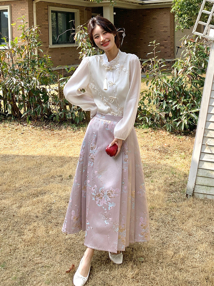 China Floral Embroidered Blouse / China-Style Long Skirt QAZ0050