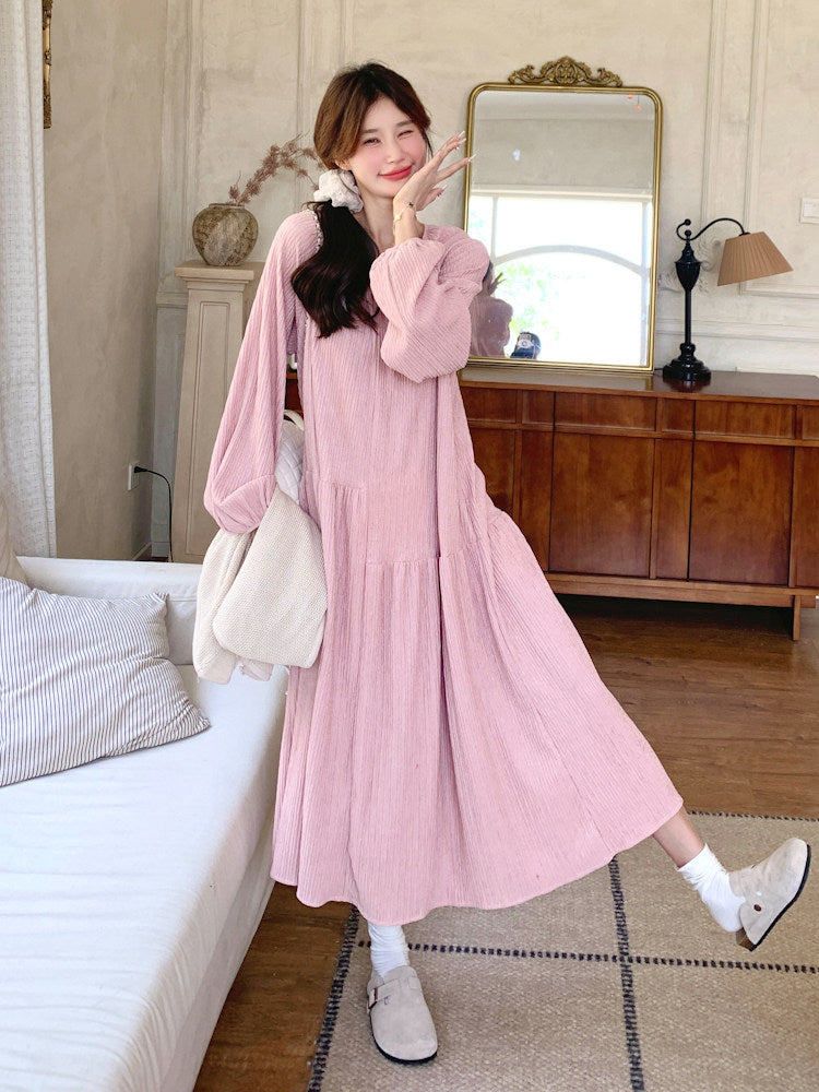 Puff Sleeve Long Dress / Beige Vest QAZ0025
