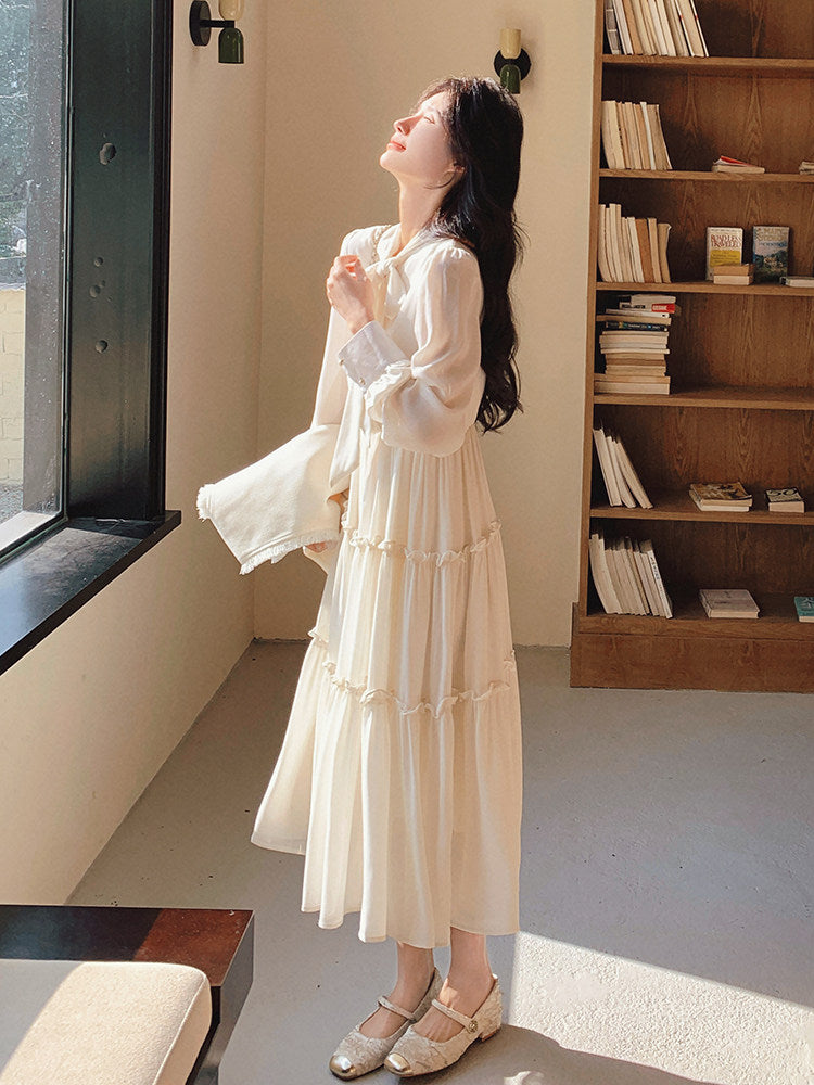 Tweed Vest / Tiered Long Dress QAZ0082